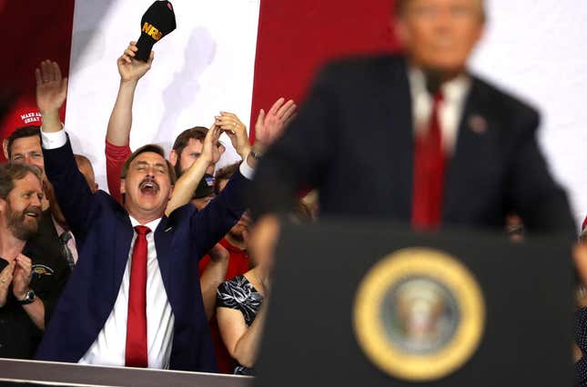 Mike Lindell cheering for Donald Trump