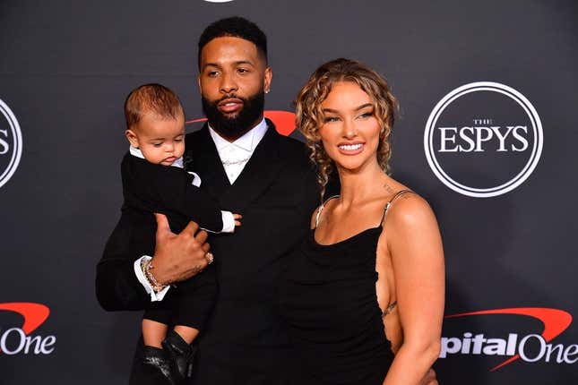 Jul 20, 2022; Los Angeles, CA, USA; NFL football player Odell Beckham Jr. and partner Lauren Wood with son Zydn arrive at the Red Carpet for the 2022 ESPY at Dolby Theater.