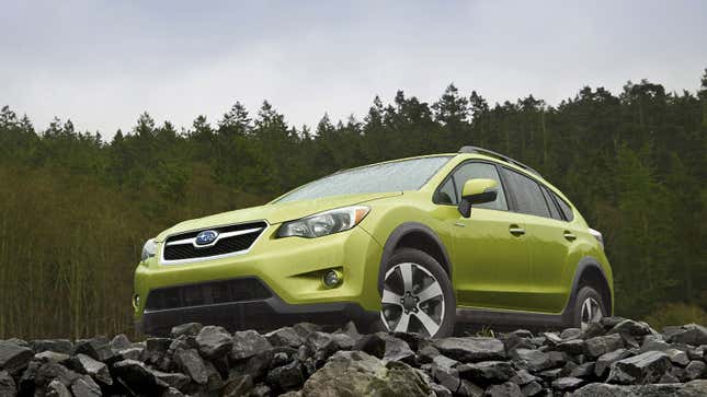 A photo of a green Subaru Crosstrek.