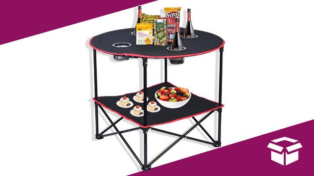 Set up your drinks and snacks on this portable camping table