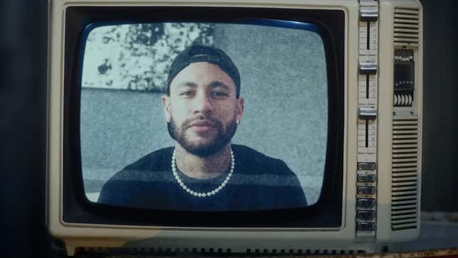 A screenshot of the PSG player Neymar in a promotional video for Gerard Piqué's Kings League.