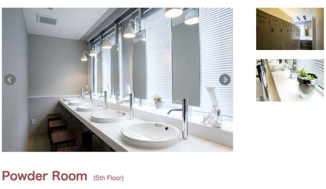 The ladies “powder room” still looks a lot like a corporate washroom.