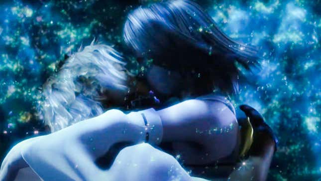 Tidus and Yuna kiss underwater.