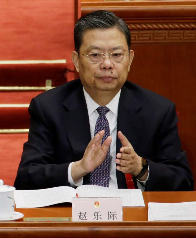 Zhao Leji, head of the Organization Department of the Communist Party of China Central Committee, attends the opening session of the National People's Congress (NPC) in Beijing, China, March 5, 2016. Picture taken March 5, 2016. REUTERS/Jason Lee - RC1552DF1780