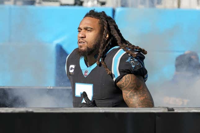 Dec 18, 2022; Charlotte, North Carolina, USA; Carolina Panthers linebacker Shaq Thompson (7) takes the field during the first quarter against the Pittsburgh Steelers at Bank of America Stadium.