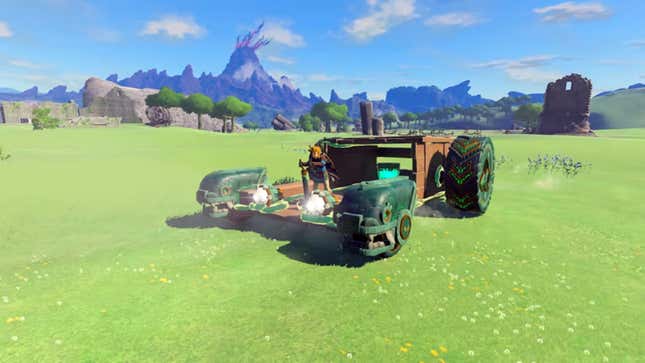 Link nutzte eine seiner vielen neuen Fähigkeiten, um in Tears of the Kingdom ein fahrbares Auto zu bauen.