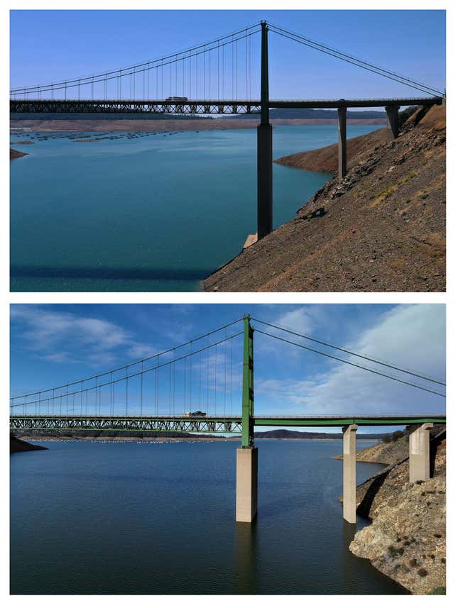 The bridge in June 2021 (top) vs. February 2023 (bottom). 