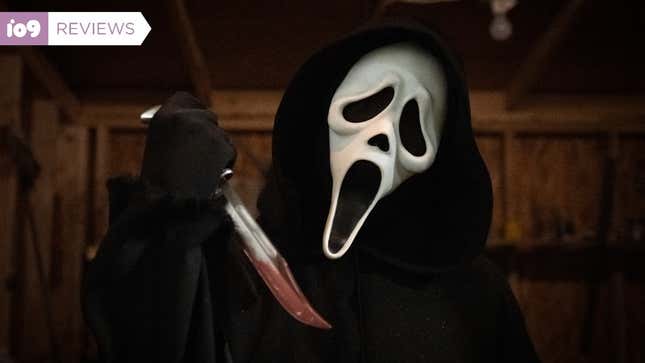 Ghostface with a bloody knife.