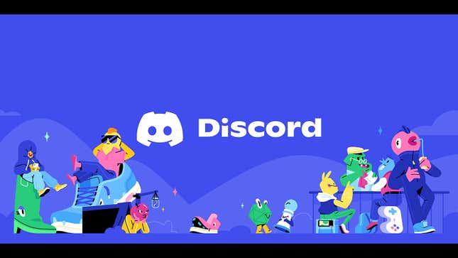 Discord header image with a bunch of monsters hanging out, having a good time. There's a bird sipping a juice box and a couple guys in shoes. Its great.
