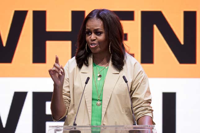 Former first lady Michelle Obama speaks at the Culture of Democracy Summit in Los Angeles, Monday, June 13, 2022.