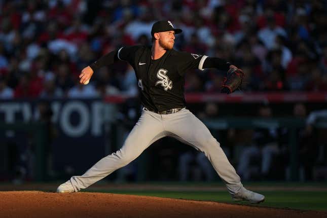 Jun 27, 2023; Anaheim, California, USA; Chicago White Sox starting pitcher Michael Kopech (34) throws in the third inning against the Los Angeles Angels at Angel Stadium.