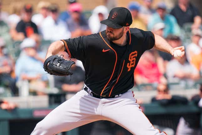 Mar 10, 2023; Salt River Pima-Maricopa, Arizona, USA; San Francisco Giants pitcher Alex Wood (57) on the mound in the first inning during a spring training game against the Colorado Rockies at Salt River Fields at Talking Stick.