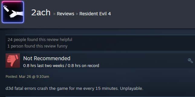 A screenshot of a Steam user text review for the game Resident Evil 4.