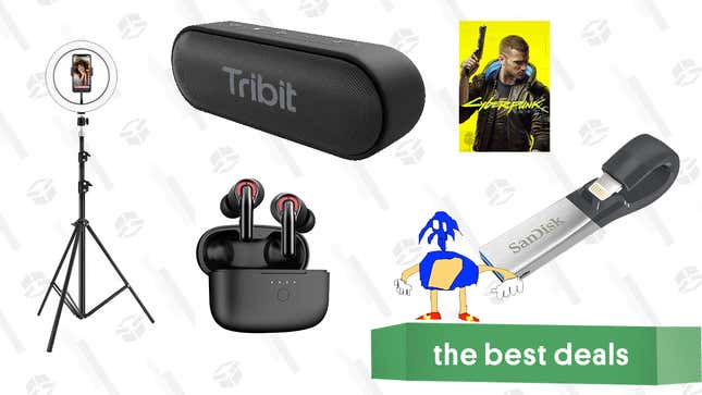 Image for article titled Friday&#39;s Best Deals: Ergopixel 6.8ft Tripod with LED Ring Light, Tribit Bluetooth Speaker and Earbuds, Cyberpunk 2077, SanDisk iXpand Flash Drive 64GB for iPhone and iPad, and More