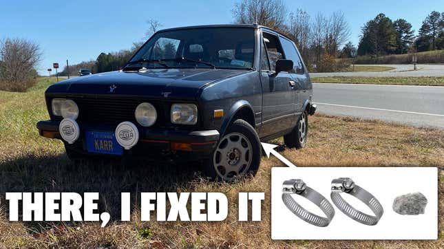 Image for article titled I Fixed My Yugo With Two Hose Clamps And A Rock