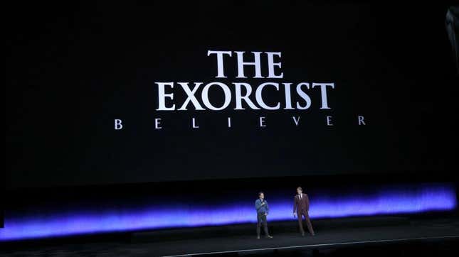 David Gordon Green and Jason Blum discuss The Exorcist: Believer at CinemaCon on April 26, 2023