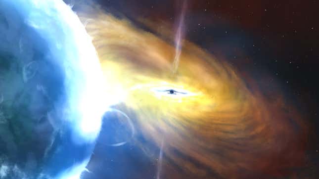 An artist's impression of a black hole accreting material.