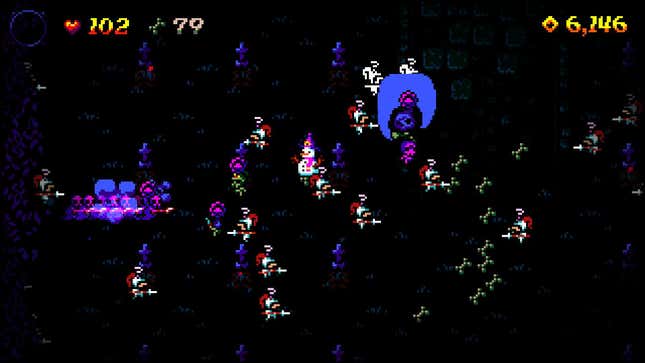 Boneraiser Minions' dark screen, covered in cheerful sprites trying to kill you.