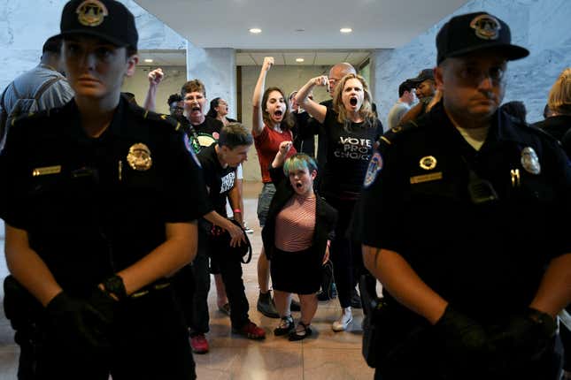 Protesters inside the Hart Building.