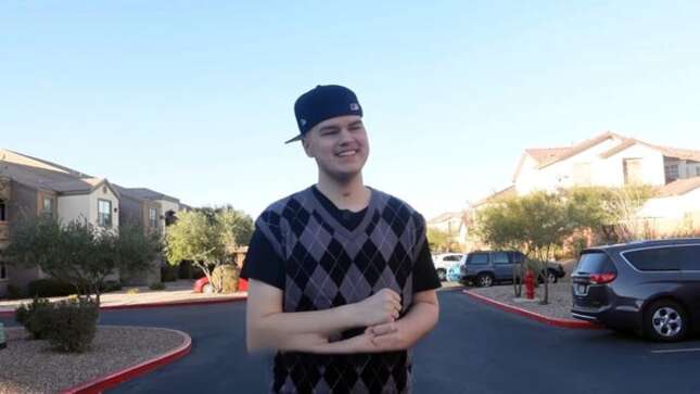 Tanner Cook stands in a suburban neighbor for this November 2022 Classified Goons video. 