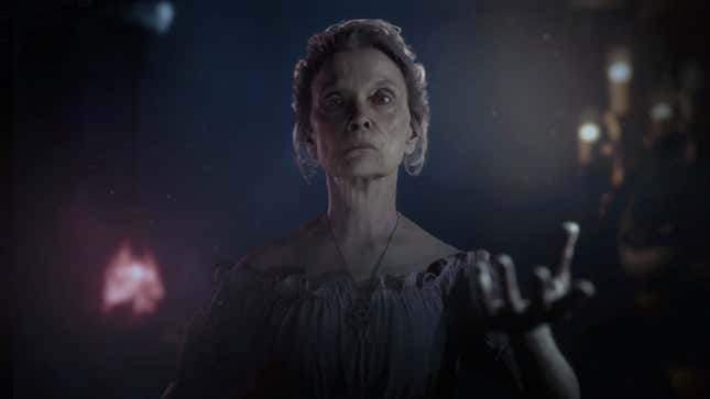 Grace Zabriskie in the game The Quarry stares into the camera.