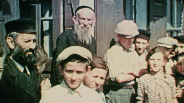 Townspeople of the predominantly Jewish village of Nasielsk, Poland, in 1938 as seen in Bianca Stigter’s Three Minutes: A Lengthening.