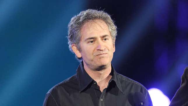 Blizzard co-founder Michael Morhaime standing on stage at the Spike TV 2011 Video Game Awards