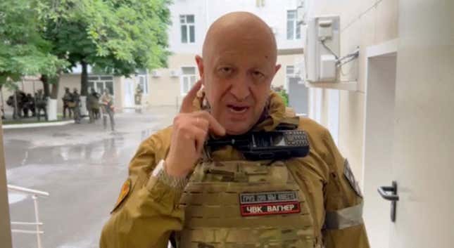 Founder of Wagner private mercenary group Yevgeny Prigozhin speaks inside the headquarters of the Russian southern army military command center, which is taken under control of Wagner PMC, according to him, in the city of Rostov-on-Don, Russia in this still image taken from a video released June 24, 2023.