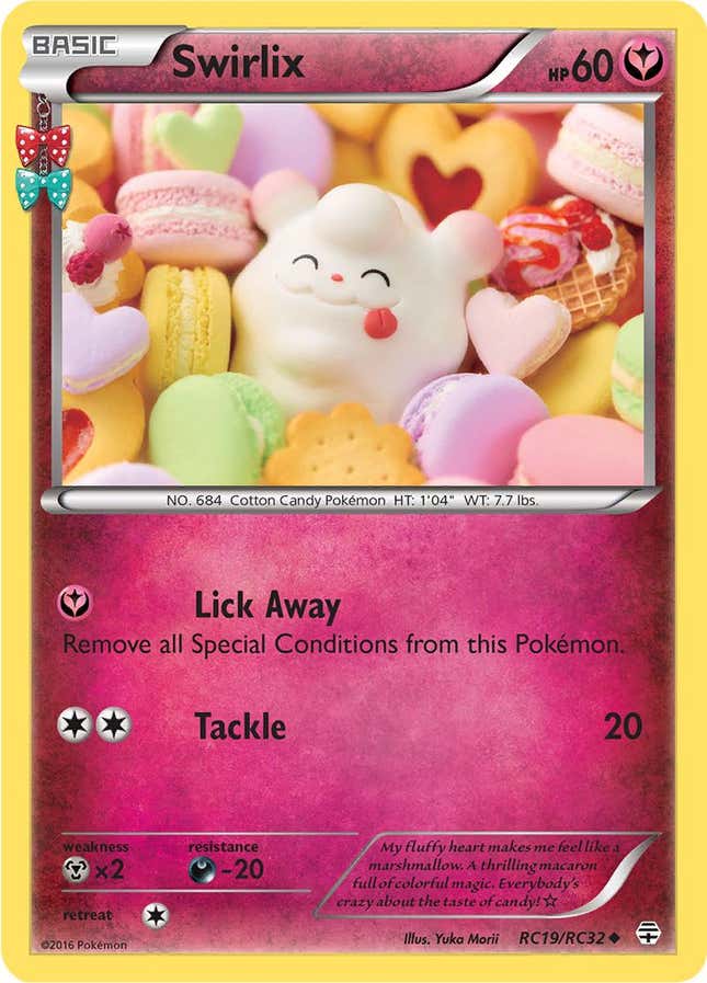 A Swirlix Pokemon card.