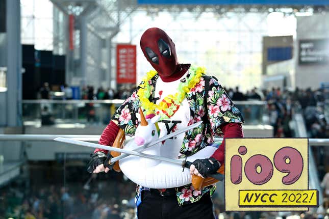 A Deadpool cosplayer at New York Comic-Con 2022. 