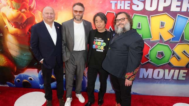 Chris Meledandri, Seth Rogen, Shigeru Miyamoto and Jack Black attend the premiere of Universal Pictures' "The Super Mario Bros." at Regal LA Live, in Los Angeles, California, U.S., April 1, 2023. 