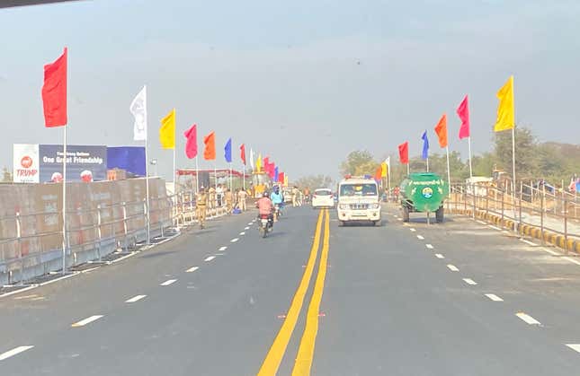 A patch of the road from the airport to the stadium in Ahmedabad was given almost an overnight makeover.
