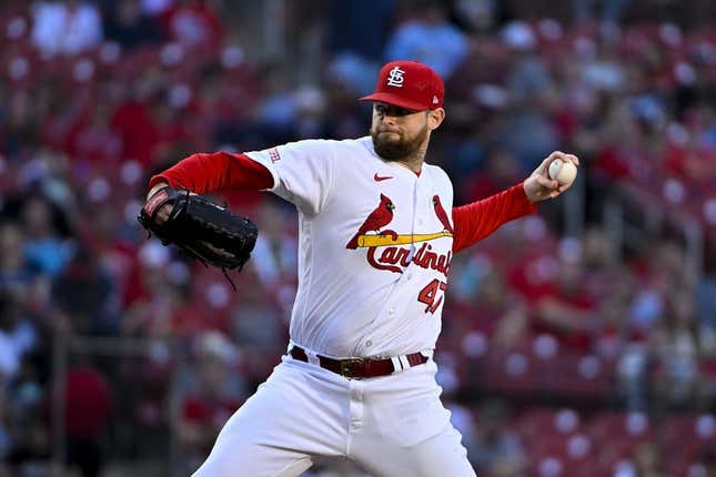May 16, 2023; St. Louis, Missouri, USA; St. Louis Cardinals starting pitcher Jordan Montgomery (47) pitches against the Milwaukee Brewers during the first inning at Busch Stadium.