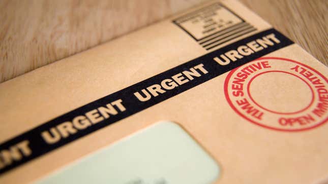 letter with an envelope marked as "urgent"