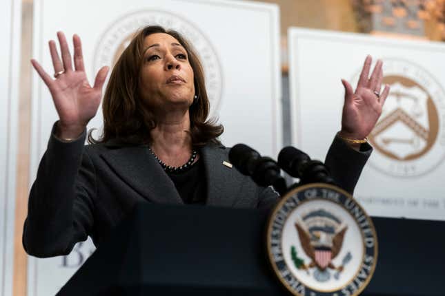 Vice President Kamala Harris speaks at the annual Freedman’s Bank Forum at the Department of the Treasury in Washington, Tuesday, Oct. 4, 2022.