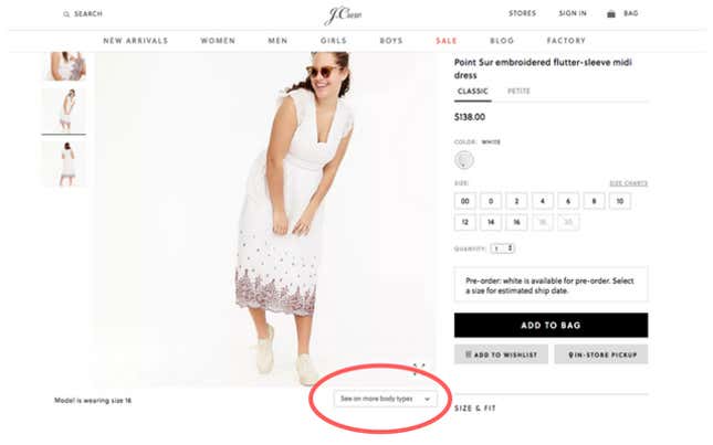 Some new arrivals at J. Crew are modeled in a range of sizes.