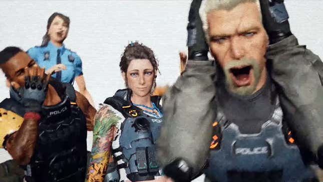 A Wanted: Dead screenshot showing protagonist Hannah Stone with her Zombie Unit team, mimicking Supa Hot Fire meme.  