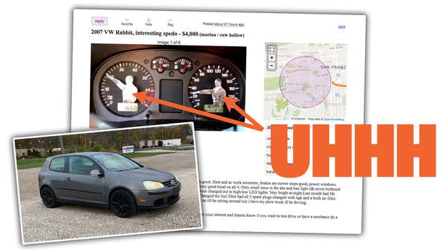 Image for article titled Someone On Craigslist Is Trying To Sell A VW Rabbit With A Hitler Speedometer