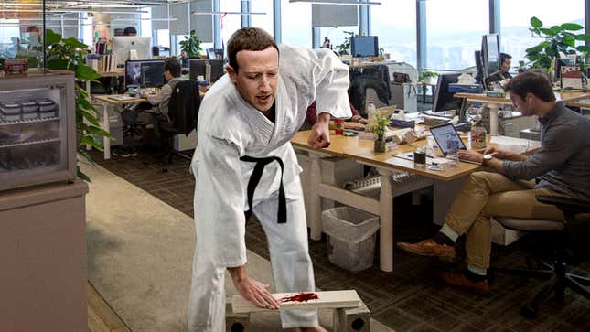 Image for article titled Facebook Employees Sigh As Mark Zuckerberg Tries For 10th Time To Break Board With Fist