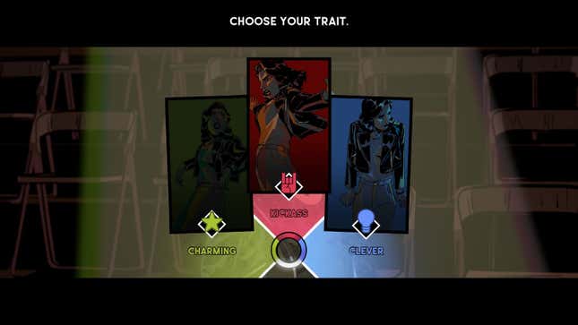 Stray Gods' three traits are shown as the player picks which one they want to choose.