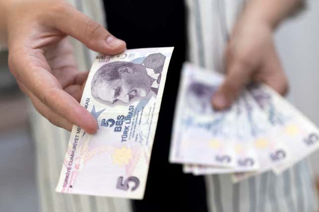 Illustration shows Turkish Lira banknotes