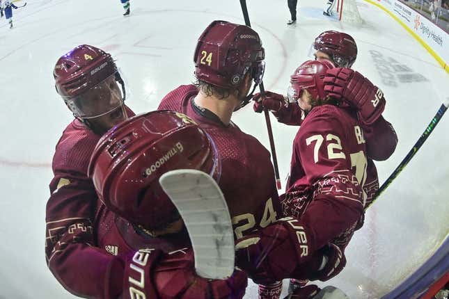 Mar 16, 2023; Tempe, Arizona, USA;  Arizona Coyotes center Travis Boyd (72) celebrates with right wing Brett Ritchie (24), defenseman Juuso Valimaki (4), right wing Clayton Keller (9)and center Barrett Hayton (29) after scoring a goal in the second period against the Vancouver Canucks at Mullett Arena.