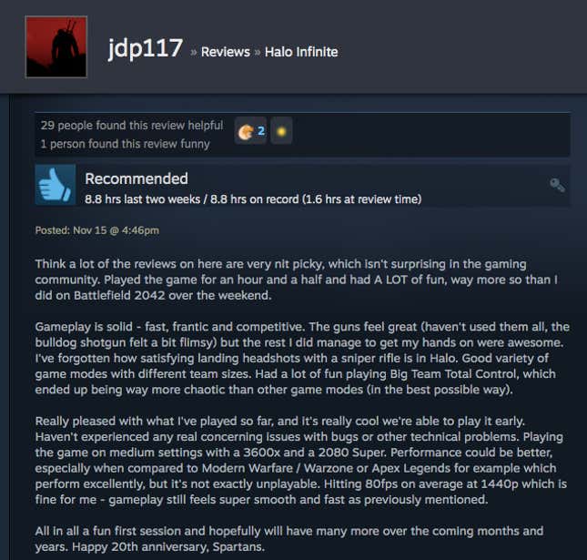 Image for article titled Halo Infinite’s Multiplayer, As Told By Steam Reviews