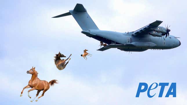 Image for article titled New PETA Ad Seems To Imply That Throwing Horses Out Of Planes Common Practice