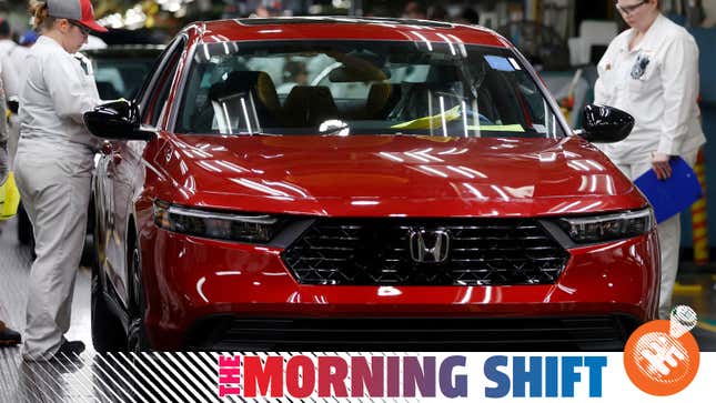 Honda press photo shows the 2023 Accord coming off of the assembly line at the Marysville Auto Plant.