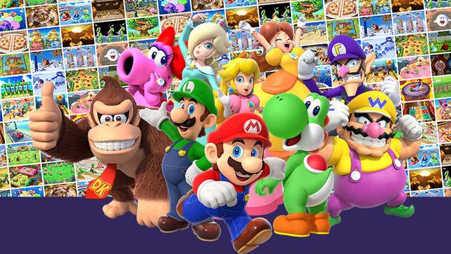 Mario, Peach, Donkey Kong, and the rest of the core Nintendo cast in the Switch version of Mario Party.