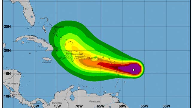 Tropical Storm Fiona’s trajectory over the Caribbean. 