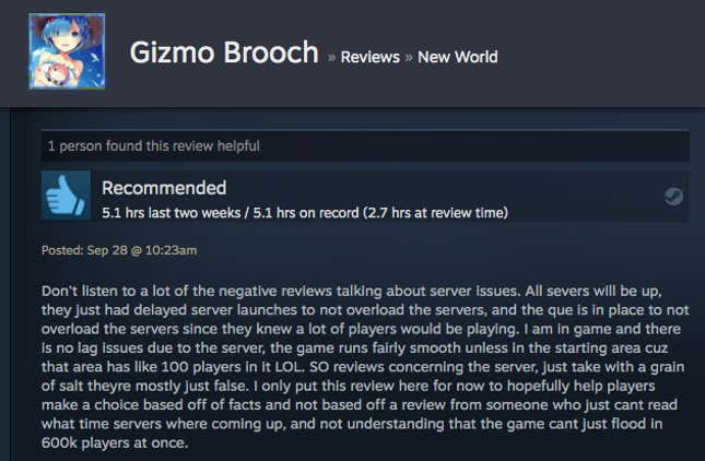 Amazon MMO New World, As Told By Steam Reviews