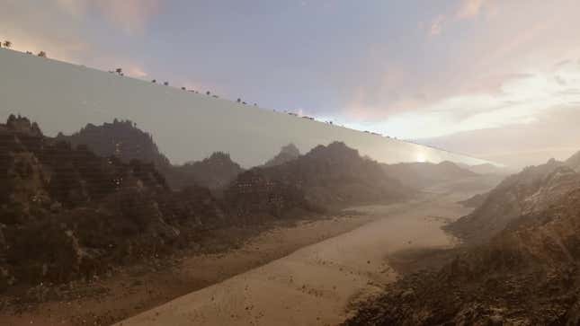 Imagen para el artículo titulado Arabia Saudí quiere construir una extraña ciudad horizontal llamada 'La Línea'