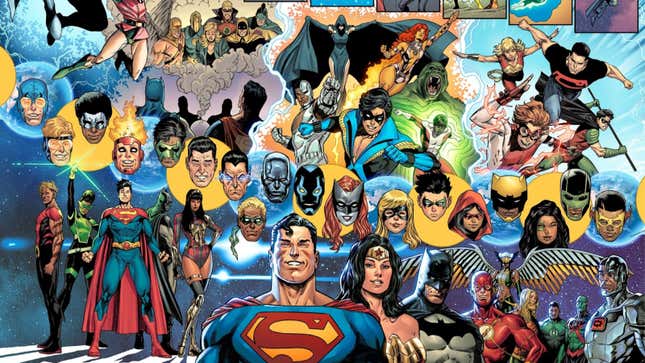 A cavalcade of DC superheroes past and present come together.